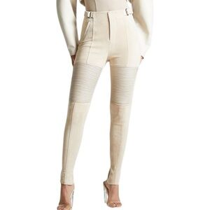 Maniere De Voir Leather And Suede Ribbed Leggings